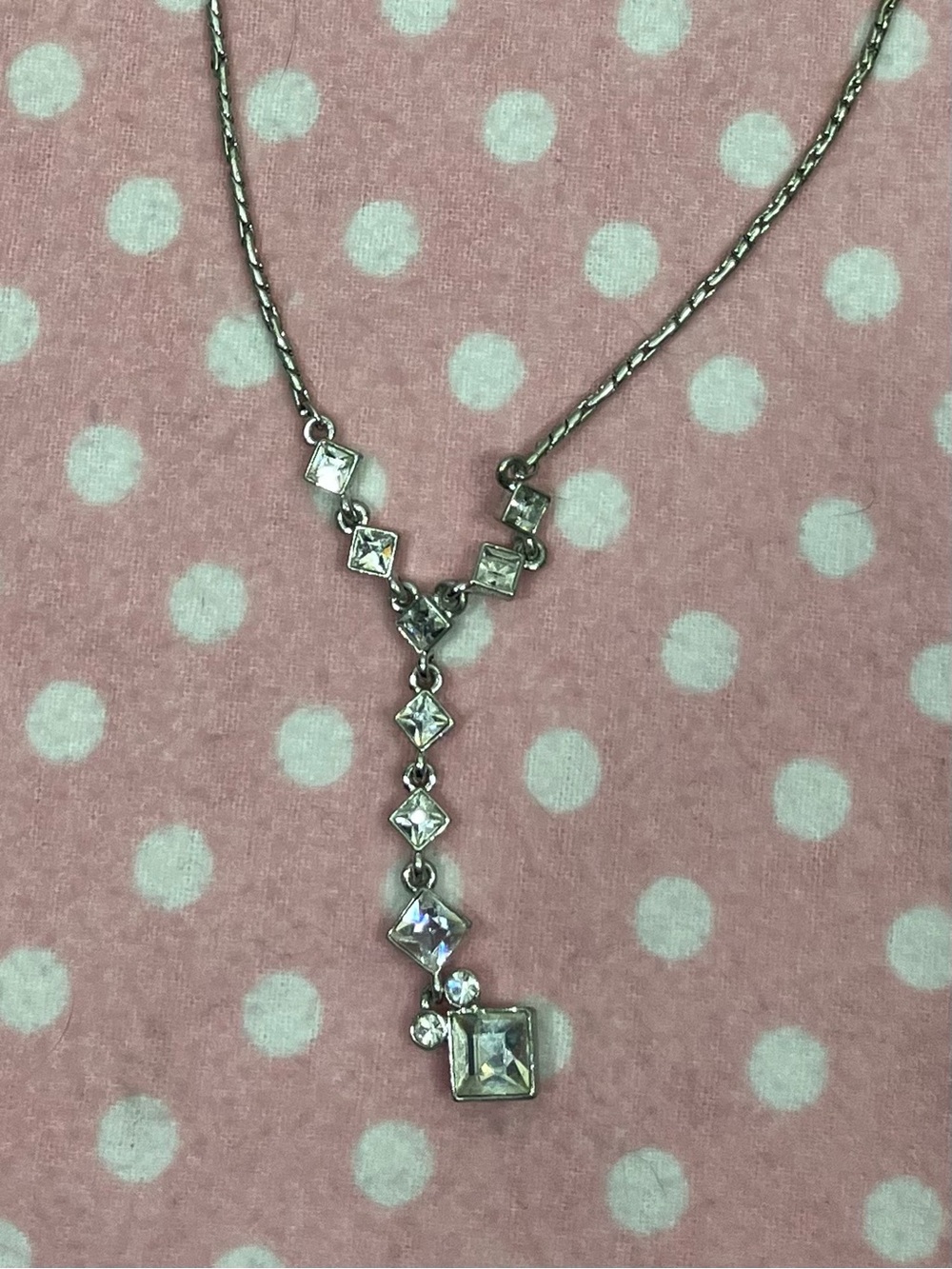 Givenchy Silver Crystal Y-Drop Necklace